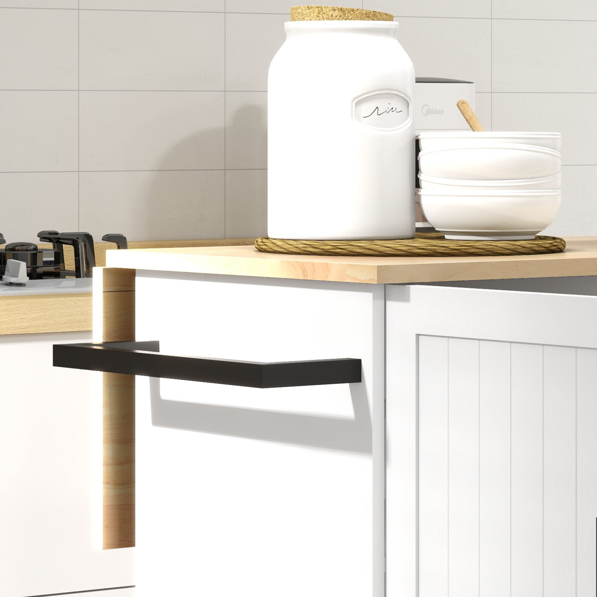 Rolling Kitchen Cart on Wheels with Drop Leaf, Kitchen Island with 3 Drawers, Solid Wood Top and Towel Rack, White Kitchen Islands & Kitchen Carts at Gallery Canada