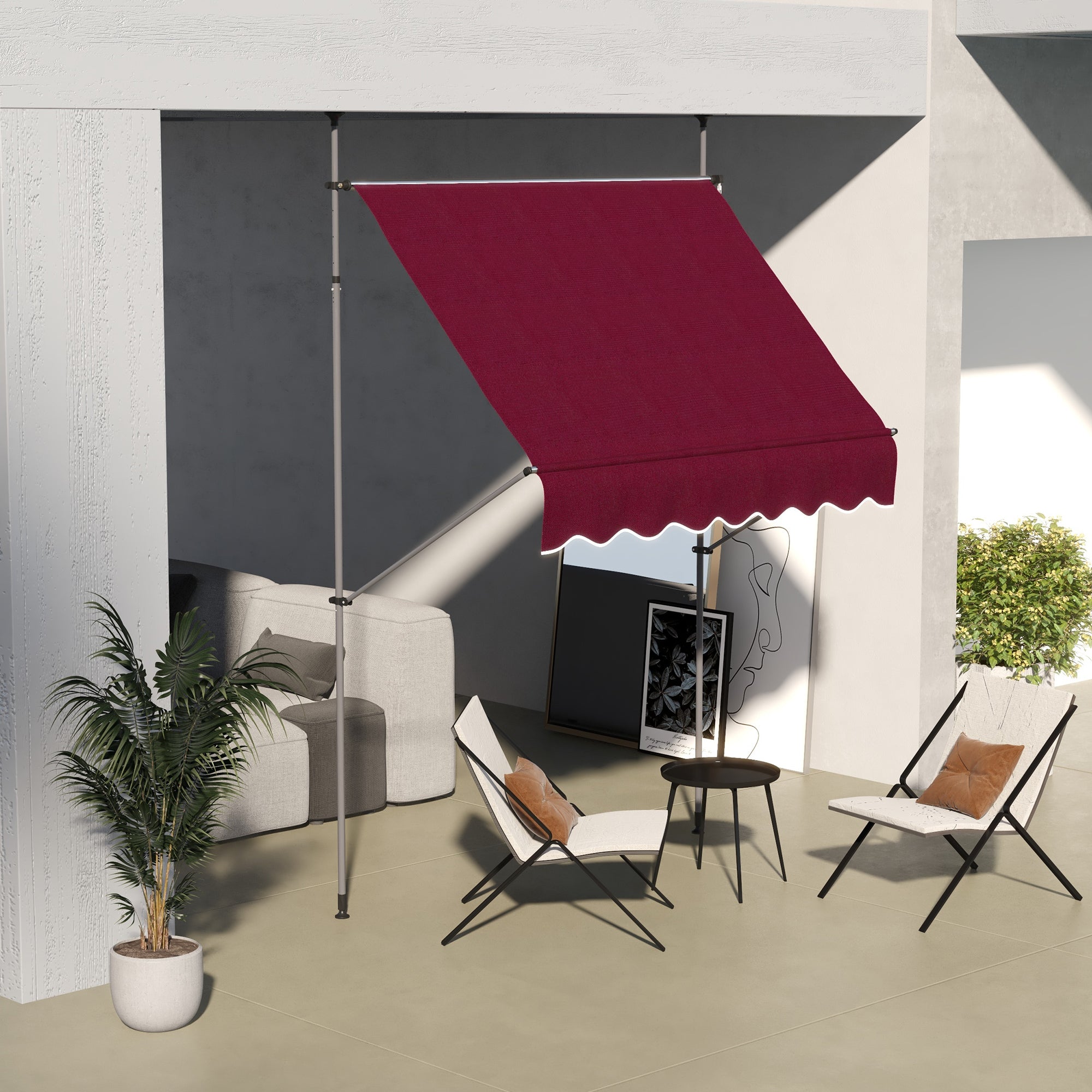 6.5' x 4' Manual Retractable Awning, Non-Screw Freestanding Patio Awning, UV Resistant, for Window or Door, Wine Red Patio Awnings at Gallery Canada