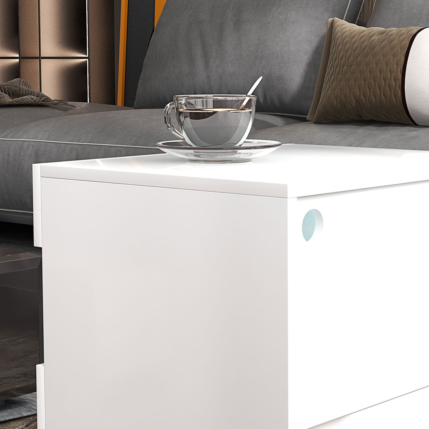 Nightstand with LED Lights, Small Bedside Table with Drawer and Open Shelf Bedside Tables   at Gallery Canada