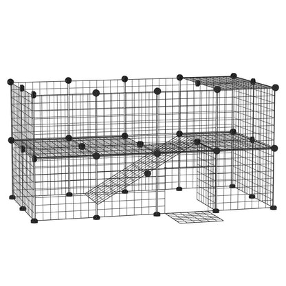 40 Pcs Small Animal Cage Bunny Hutch Portable Metal Wire with Ramps for Kitten Chinchilla, Black Houses & Habitats Black  at Gallery Canada