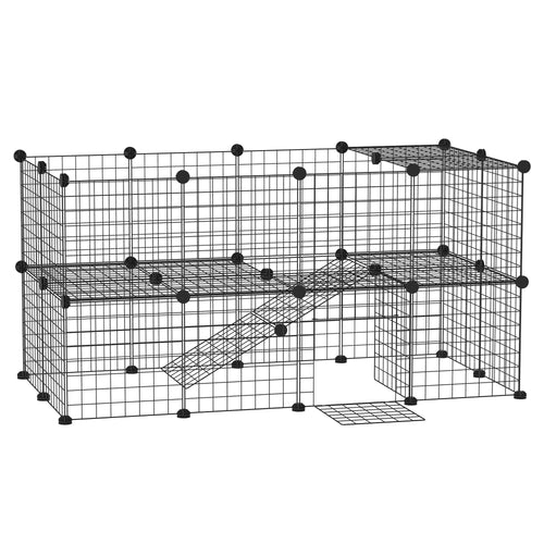 40 Pcs Small Animal Cage Bunny Hutch Portable Metal Wire with Ramps for Kitten Chinchilla, Black