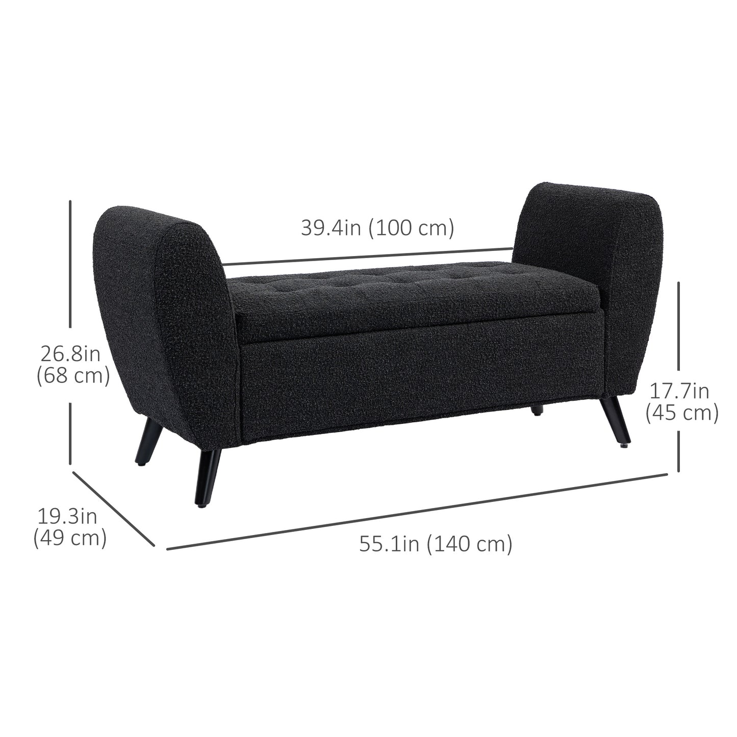 Upholstered Storage Bench with Arms, Modern Ottoman Bench for Bedroom, Entryway, and Living Room, Black Storage Ottomans & Benches at Gallery Canada