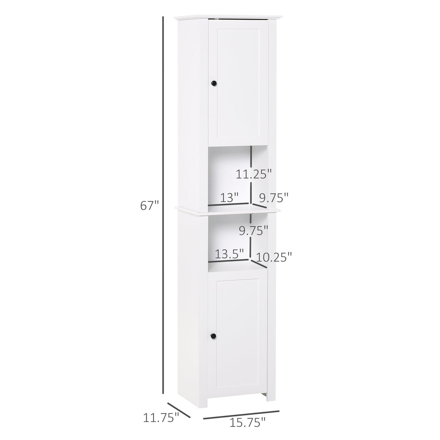 Tall Bathroom Cabinet, Freestanding Linen Cabinet with Open Shelves and 2 Cupboards, Narrow Storage Cabinet, White Bathroom Cabinets   at Gallery Canada