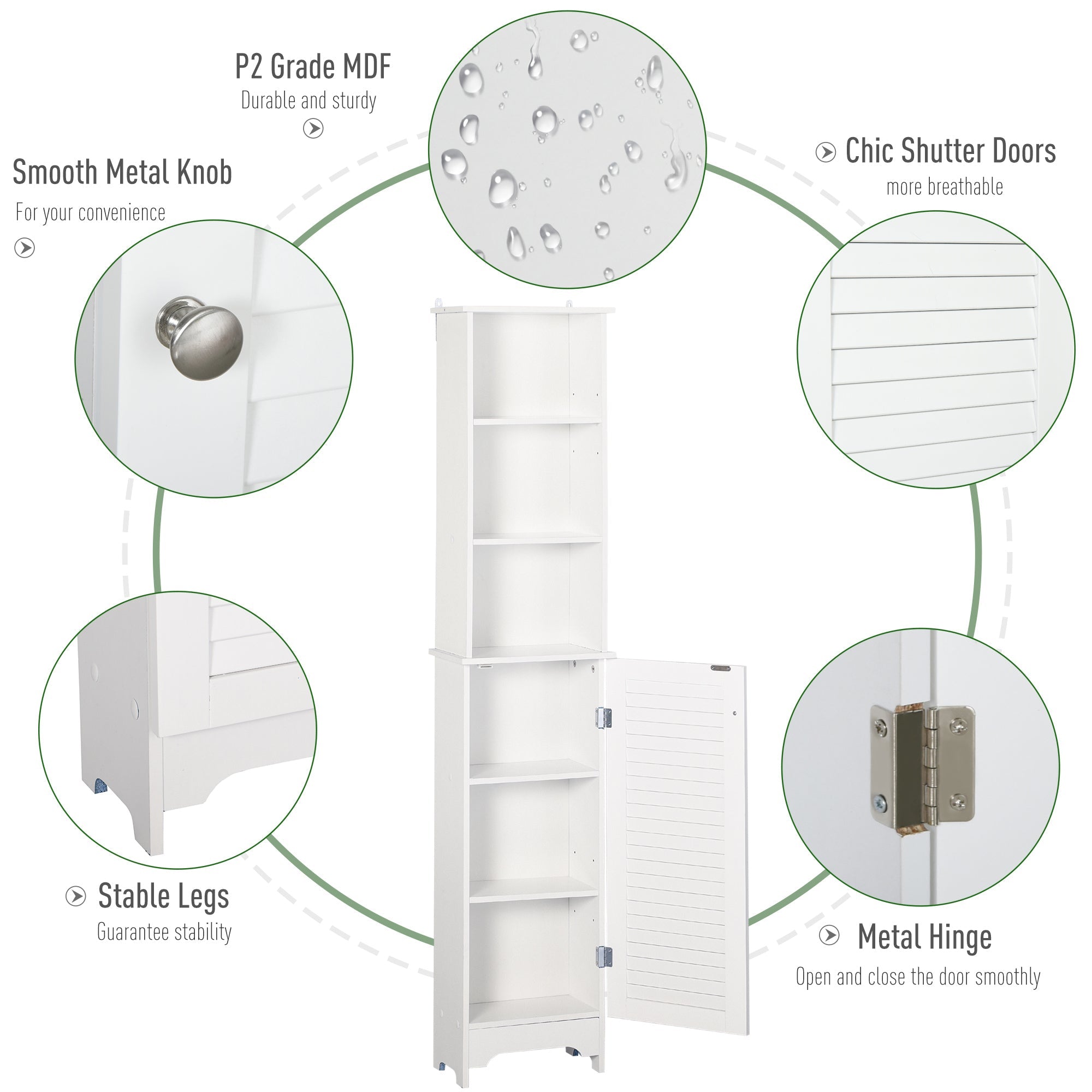 Tall Bathroom Storage Cabinet, Freestanding Linen Tower with 3-Tier Open Adjustable Shelf and Cupboard, White Bathroom Cabinets   at Gallery Canada