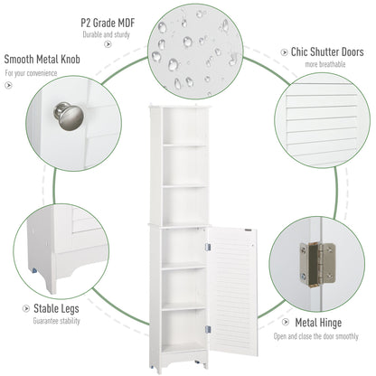 Tall Bathroom Storage Cabinet, Freestanding Linen Tower with 3-Tier Open Adjustable Shelf and Cupboard, White Bathroom Cabinets   at Gallery Canada