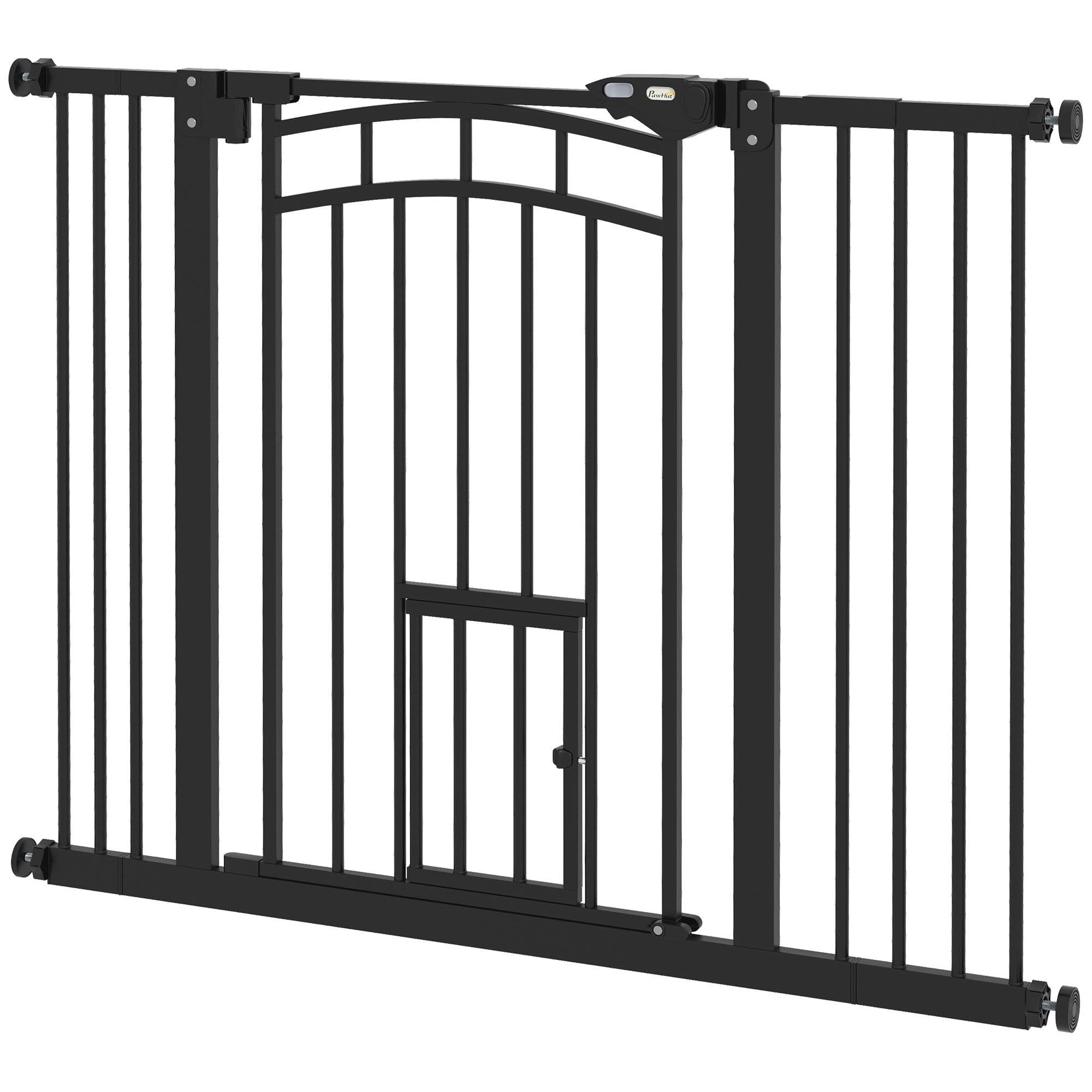 Auto-Close Pet Gate, Stair Gate with Cat Door, Double Locking for Doorways Hallways Stairs, Fits 29