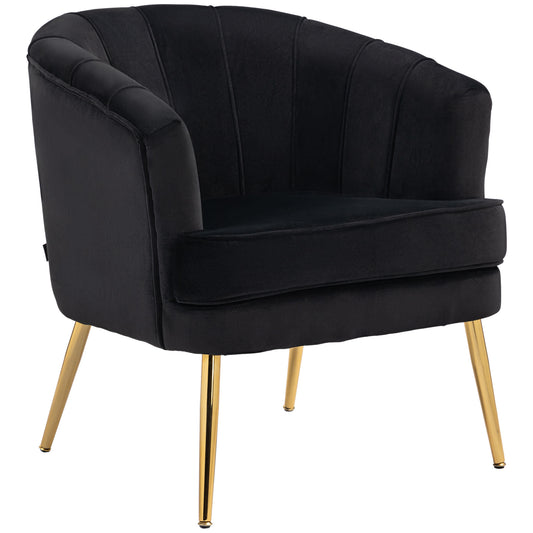 Fabric Armchair, Modern Accent Chair with Gold Metal Legs for Living Room, Bedroom, Home Office, Black Accent Chairs at Gallery Canada