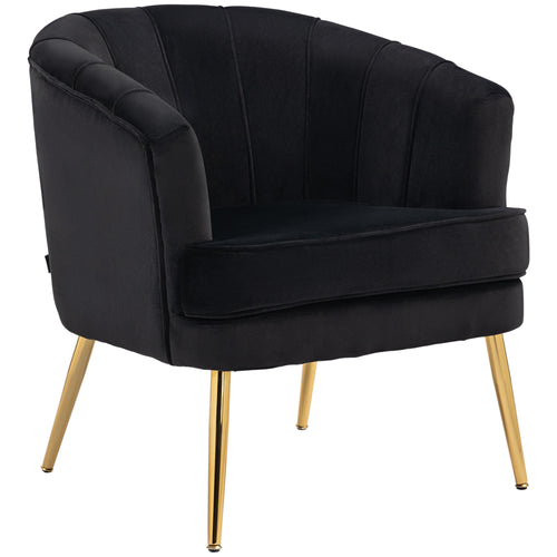 Fabric Armchair, Modern Accent Chair with Gold Metal Legs for Living Room, Bedroom, Home Office, Black