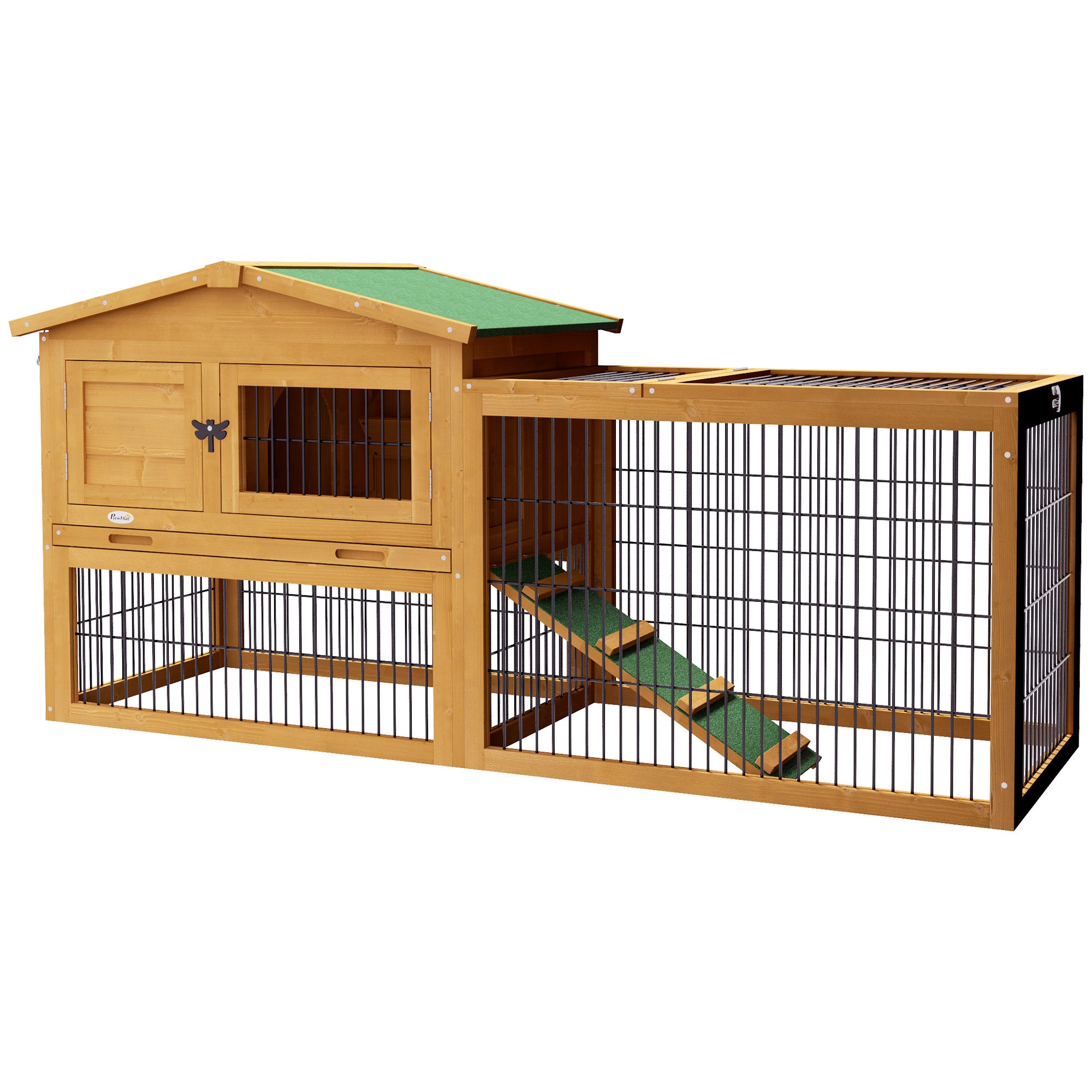 Wood Rabbit Hutch w/ Ramp, Openable Roof, Pull-out Tray, Yellow Rabbit Hutch at Gallery Canada