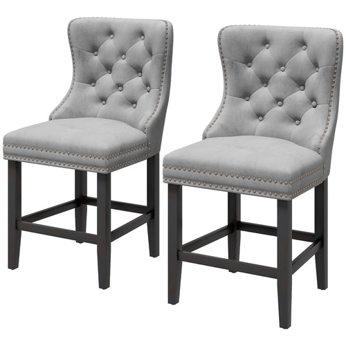 Upholstered Fabric Bar Stool Set of 2, Button Tufted 25.6