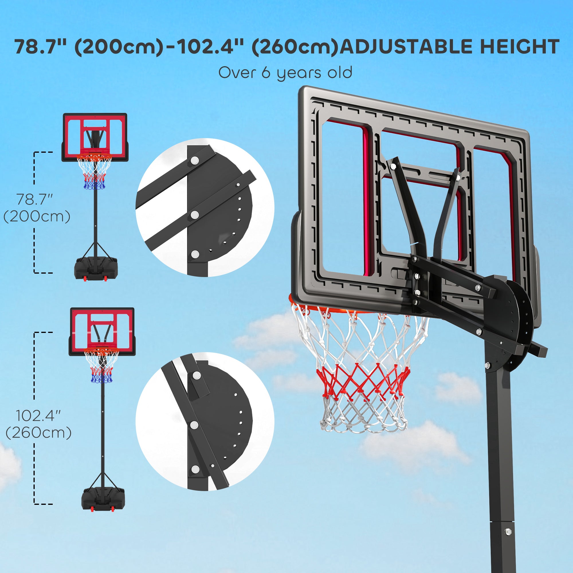 Kids Basketball Hoop, 6.6-8.5ft Adjustable Height Basketball Net with Weight Bag, for Indoor Outdoor, for 6+ Years Basketball at Gallery Canada