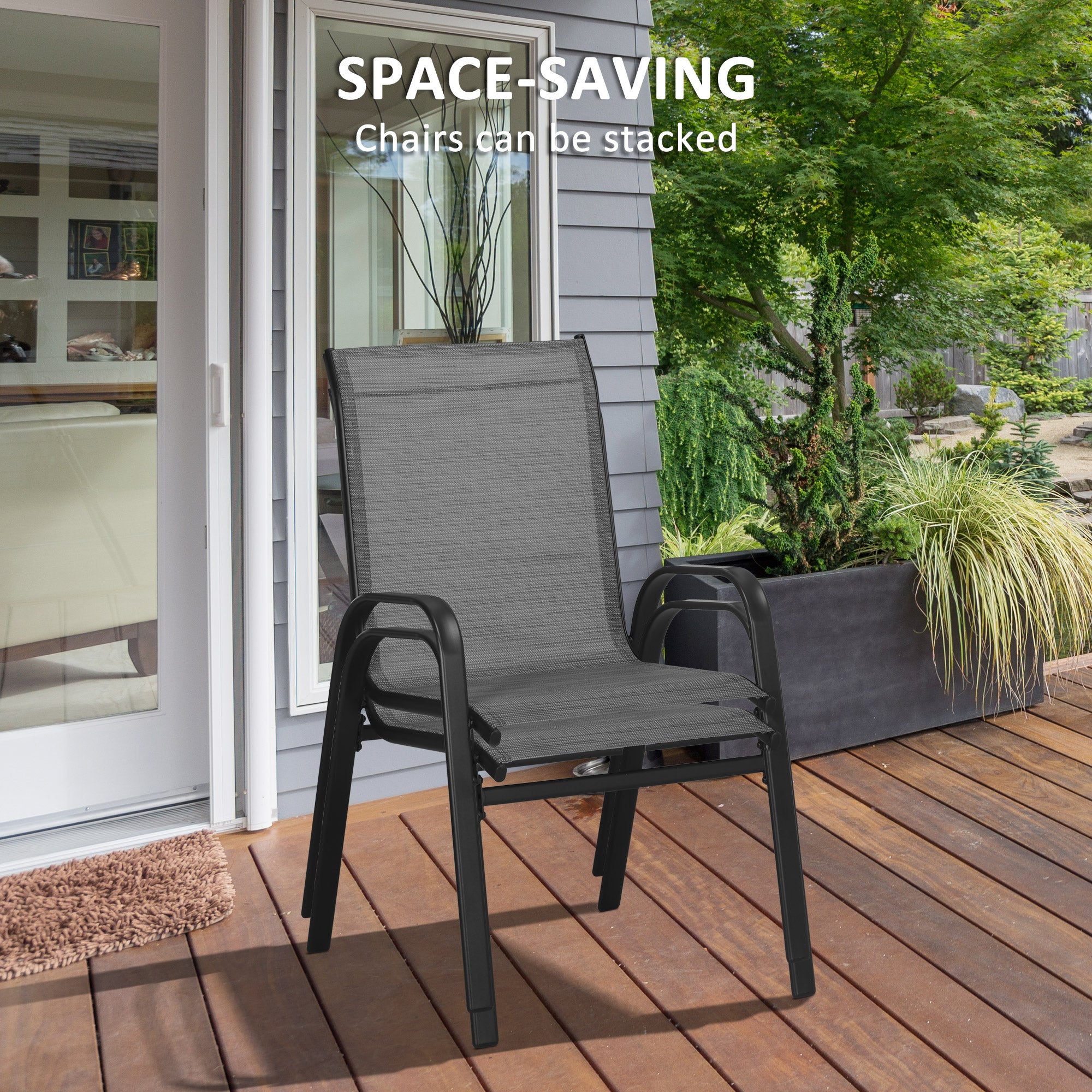 Outdoor Bistro Set of 3, 3-Piece Patio Set with Breathable Mesh Fabric, Stackable Chairs and Square Table, Light Grey Bistro Sets at Gallery Canada