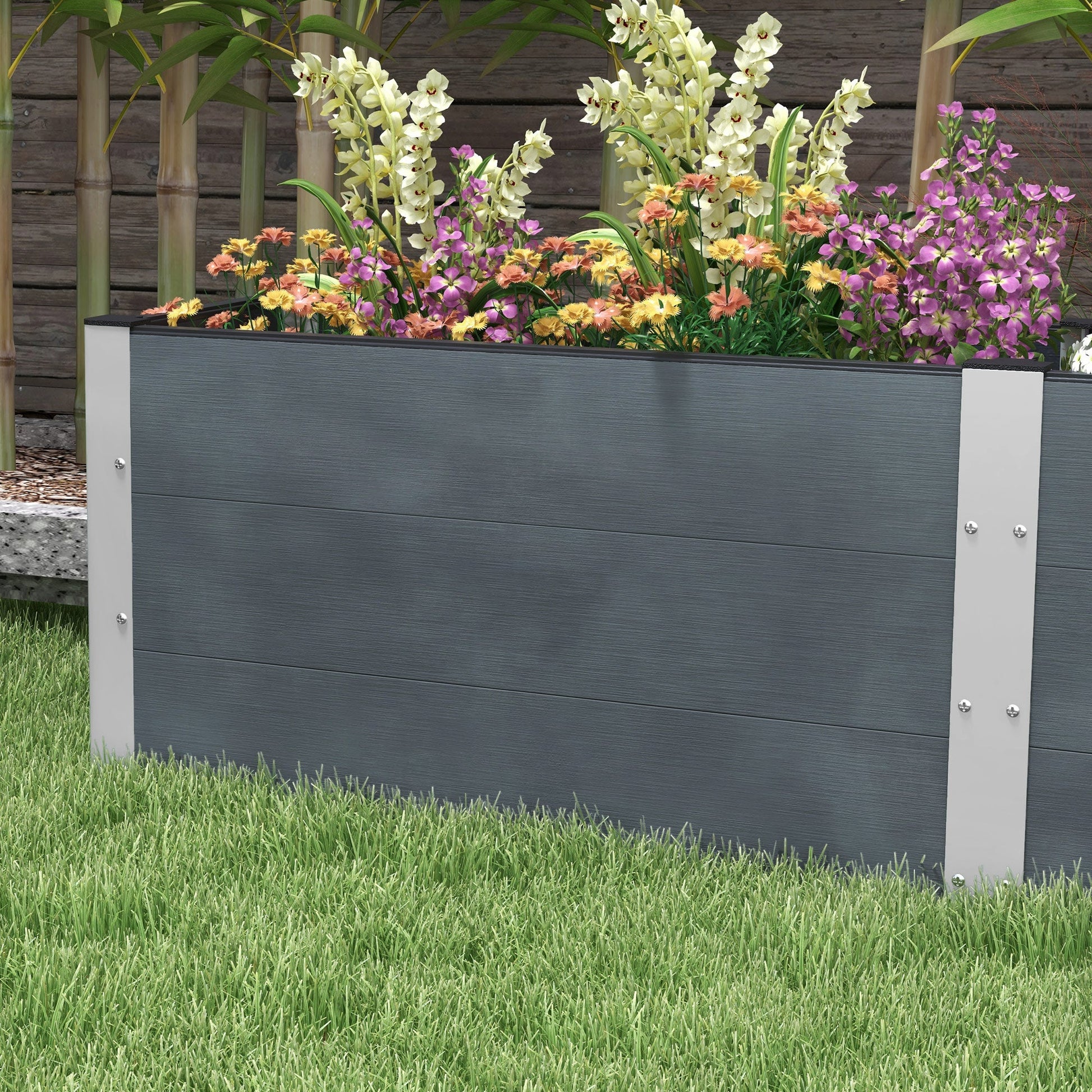 6.6' x 1.6' x 1.8' Elevated Planter Box with Open Bottom, Raised Garden Bed for Vegetables, Flowers, Fruits, Herbs, Grey Raised Garden Beds   at Gallery Canada