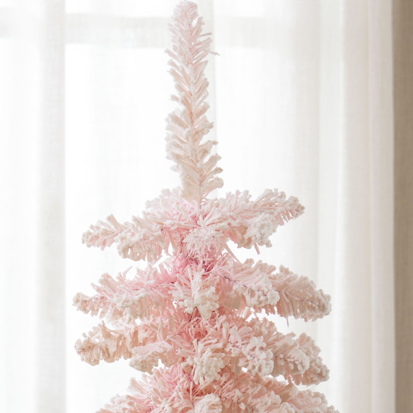 6ft Snow-Flocked Artificial Christmas Tree, Slim Pencil Xmas Tree with 395 Realistic Branches, Metal Base, Pink Pencil Christmas Trees at Gallery Canada