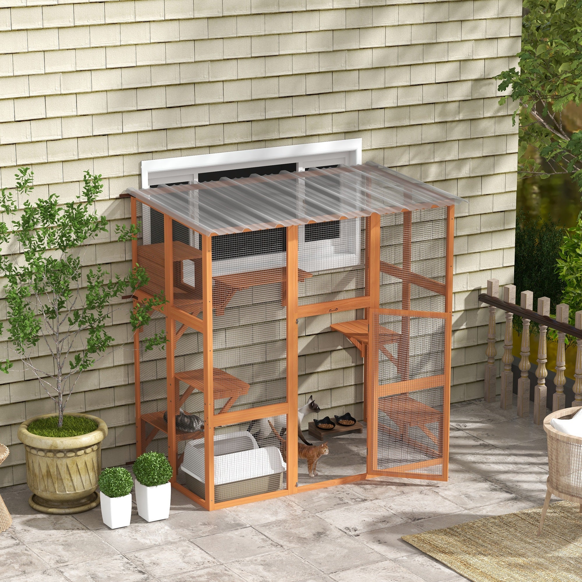 Outdoor Cat Enclosure Window Box with Weatherproof Roof, Bridge, Resting Box, Platforms, for 2 Kittens, Orange Outdoor Cat Enclosures at Gallery Canada
