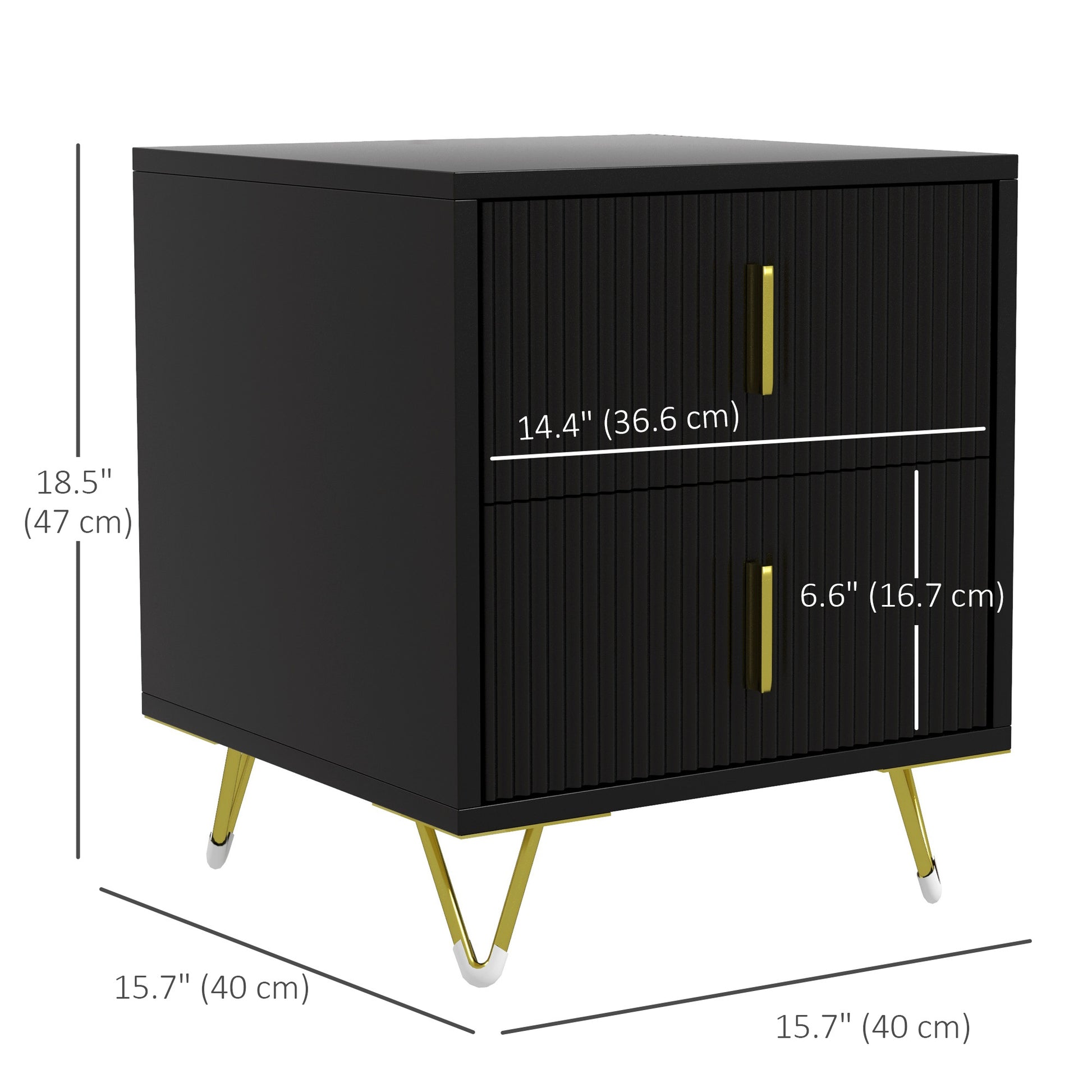 Bedside Table, Modern Nightstand with 2 Drawers, Side End Table with Metal Legs for Living Room, Bedroom, Black Bedside Tables   at Gallery Canada