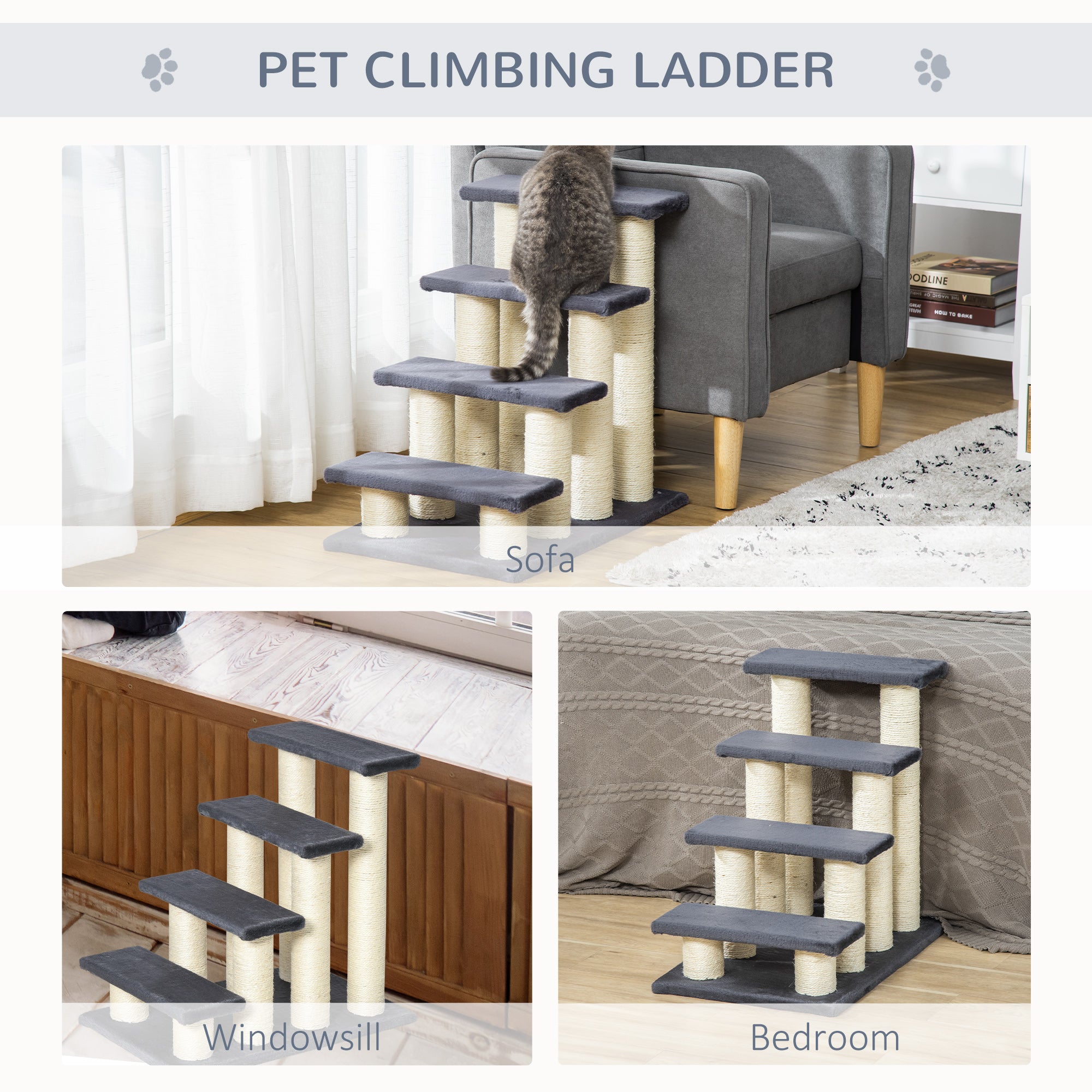 Cat Trees 4 Tier Pet Stairs Dog Cat 4 Steps Kitty Scatching Post Cat Scratch Furniture Dark Grey Cat Stairs   at Gallery Canada