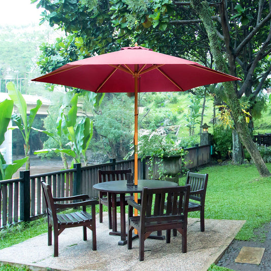 φ9' x 8' H Patio Umbrella, Market Umbrella with Hardwood Frame and Wind Vent, Outdoor Beach Parasol, Wine Red - Gallery Canada
