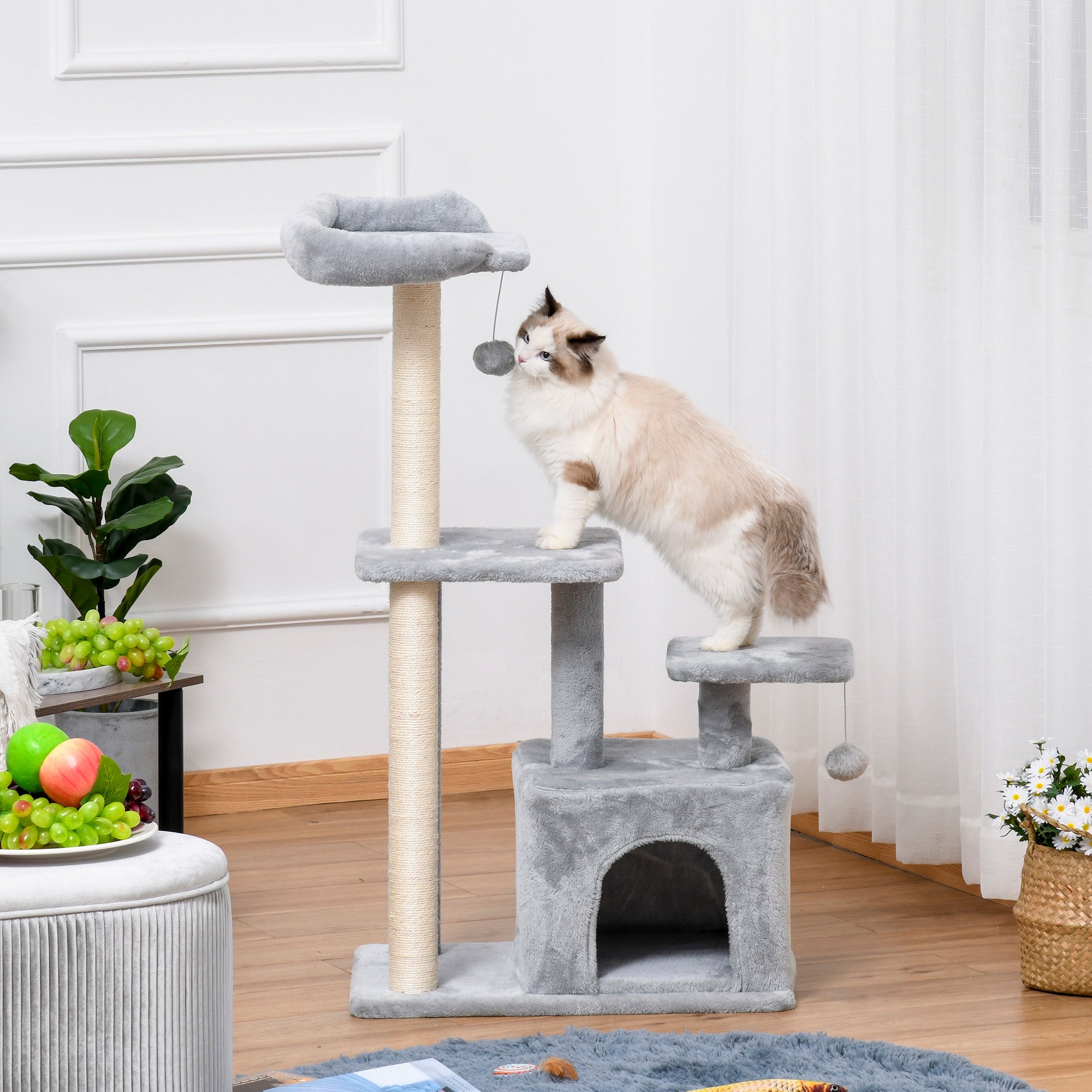 Cat Tree for Indoor Cats, Multi-Level Cat Condo with Sisal Scratching Post, Perch, Hanging Ball, Light Grey Cat Towers   at Gallery Canada