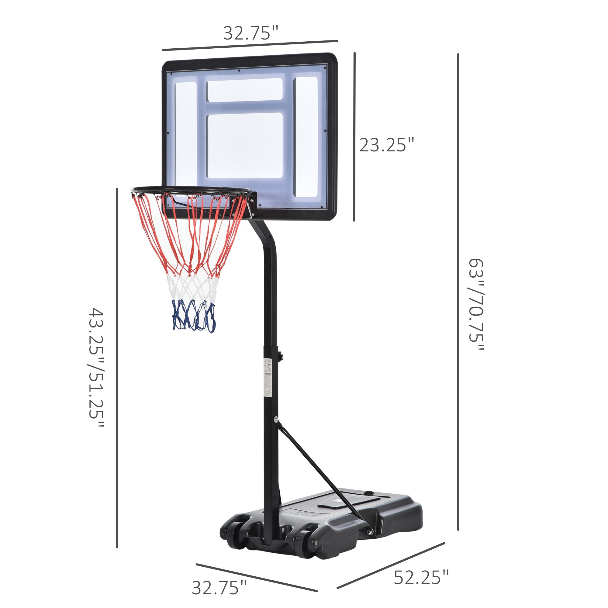 Portable Basketball Hoop System Stand Goal Pool Side with Height Adjustable 3FT-4FT, 32'' Backboard Basketball   at Gallery Canada