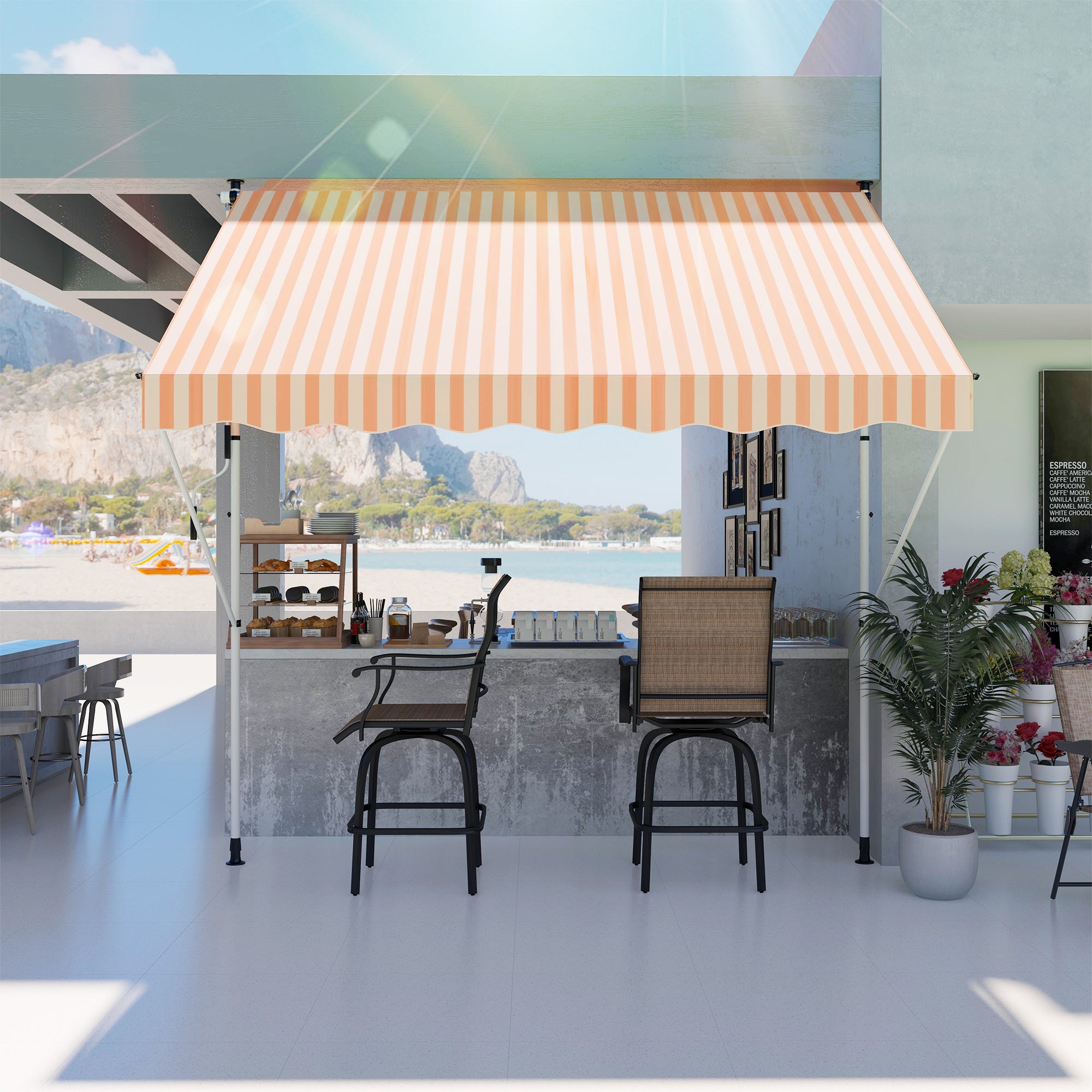 10x5ft Manual Retractable Awning, Patio Sun Shade Canopy Shelter with 5.6-9.2ft Support Pole, Water Resistant UV Protector, for Window, Door, Porch, Deck, Yellow Door Awnings at Gallery Canada