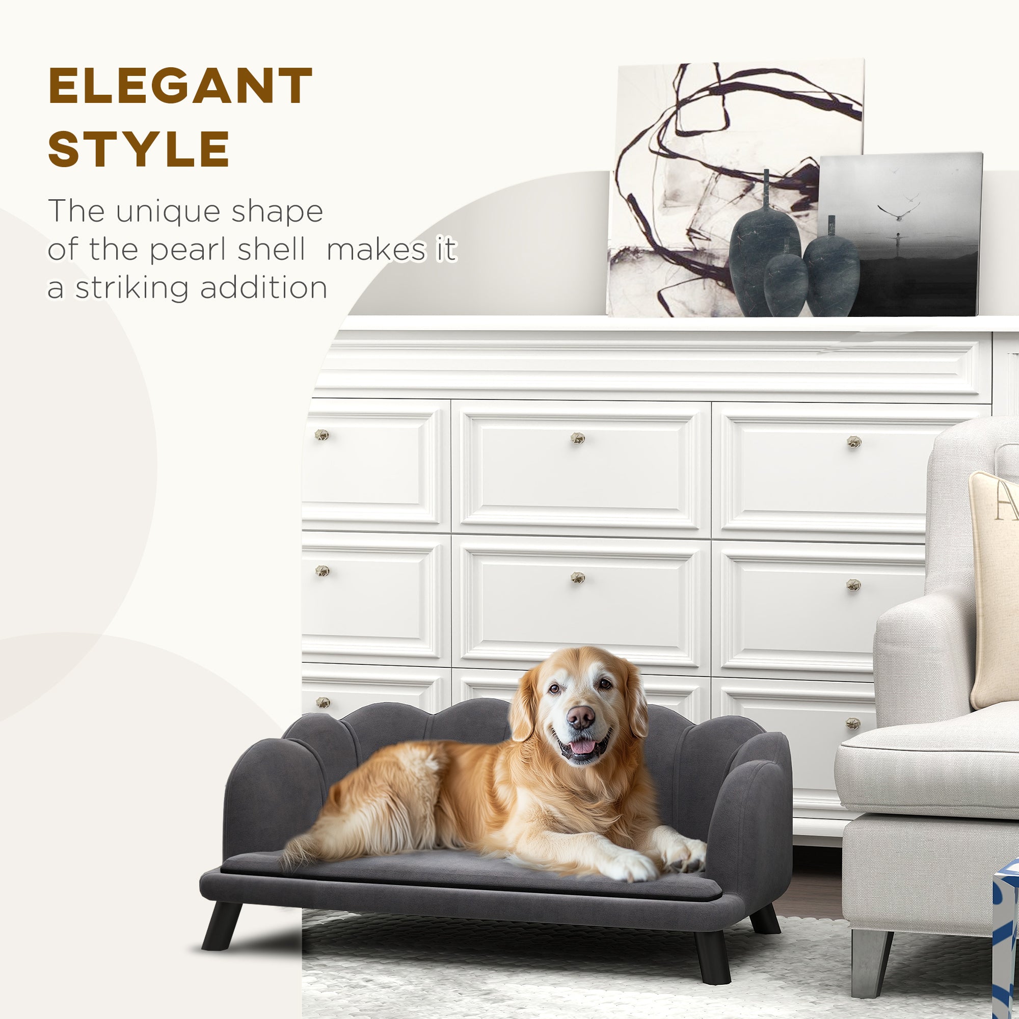 Dog Sofa with Removable Cushion Wood Legs for Medium and Large Dogs, Dark Grey Dog Sofas at Gallery Canada