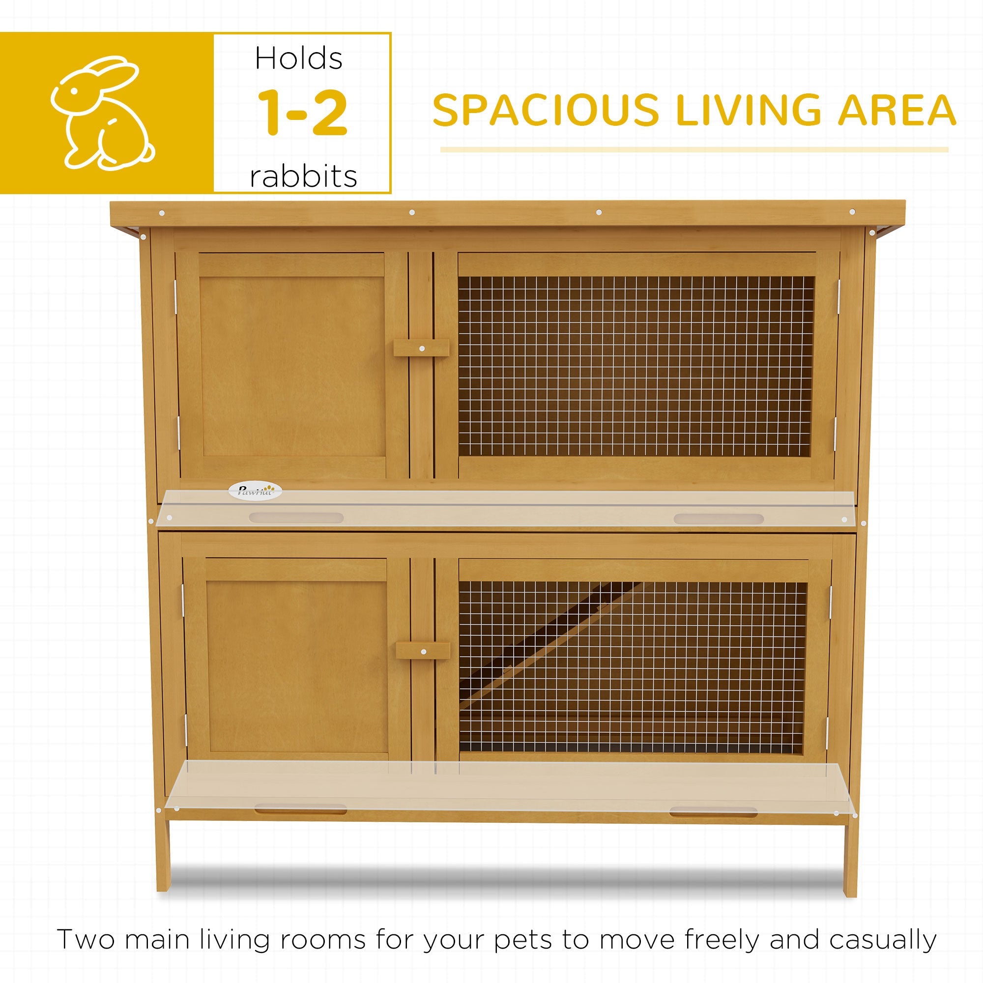 Wood Rabbit Hutch with 2 Large Main House, Ramp, Trays, Yellow Rabbit Hutch   at Gallery Canada