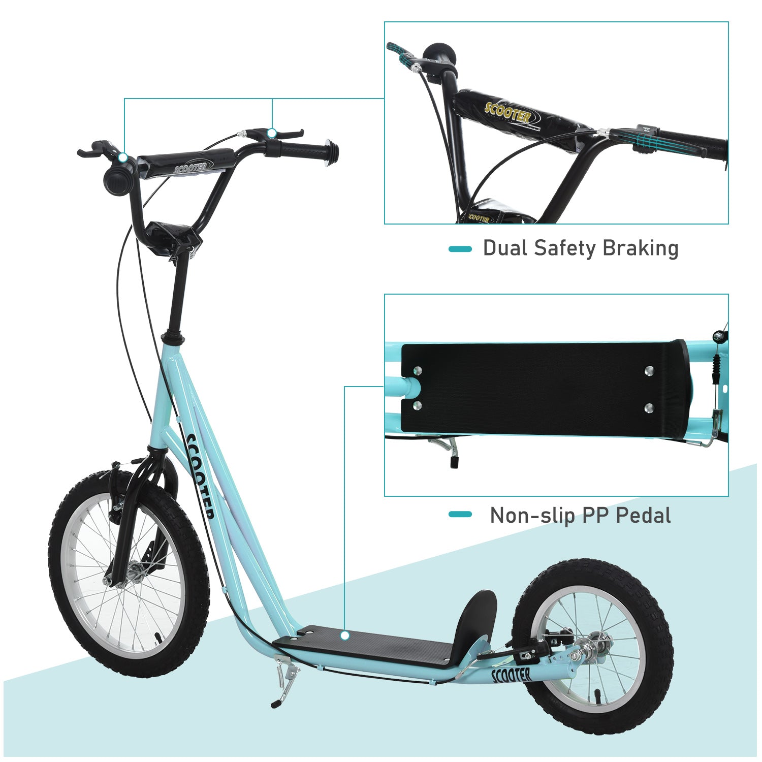 Youth Kick Scooter with Adjustable Handlebar and 16'' Inflatable Rubber Wheel for Kids and Teens 5+ Year Old, Blue Scooters at Gallery Canada