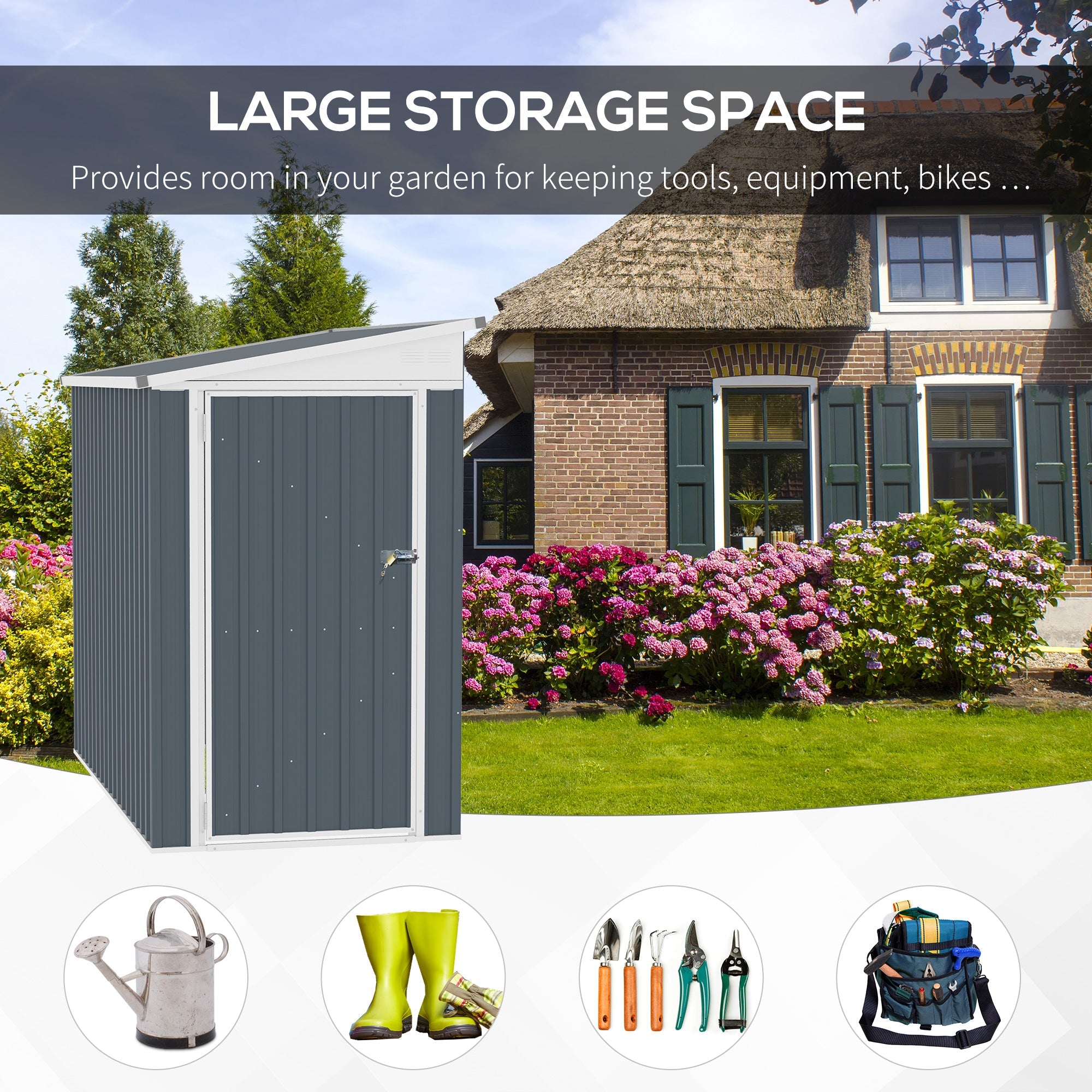 4' x 8' Garden Storage Shed Lean to Shed Outdoor Metal Tool House with Lockable Door and Air Vents for Patio, Lawn Sheds   at Gallery Canada