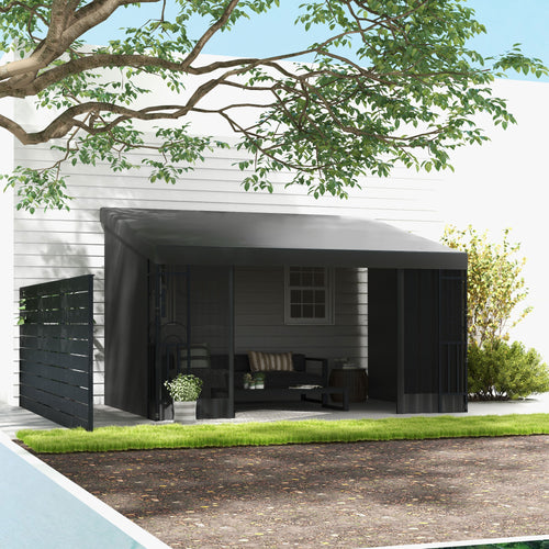 10' x 13' Wall Pergola, Outdoor Gazebo with 2 Curtains and 2 Nettings, UV Resistant, for Patio, Deck, Dark Grey