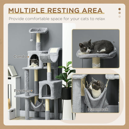 Tall Cat Tree for Indoor Cats, 70" Multi-Level Cat Tower with Hammock, Cat Bed, Cat Condo with Sisal Scratching Posts, Bluish Grey Cat Towers   at Gallery Canada