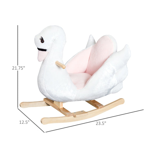 Soft Warm Kids Rocking Horse Child Plush Ride On Toy Swan Style Playtime with Lullaby Song White