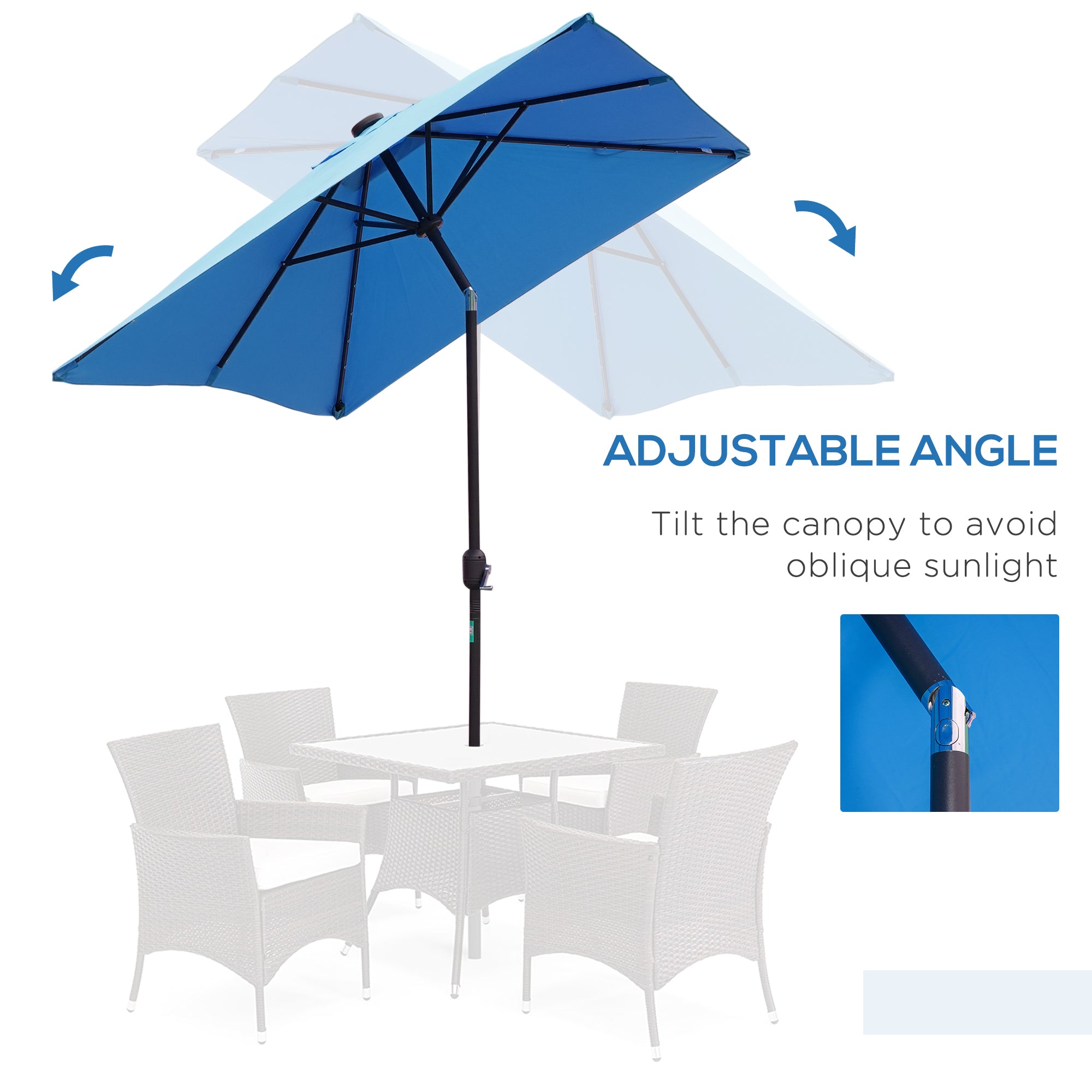 6' x 10' Patio Umbrella with 22 LED Solar Lights and Tilt, Rectangular Outdoor Table Umbrella with Crank, Light Blue Sun Umbrellas at Gallery Canada