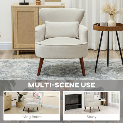 Modern Accent Chair, Upholstered Armchair with Solid Wood Legs and Lumbar Pillow for Living Room, Cream White Accent Chairs at Gallery Canada