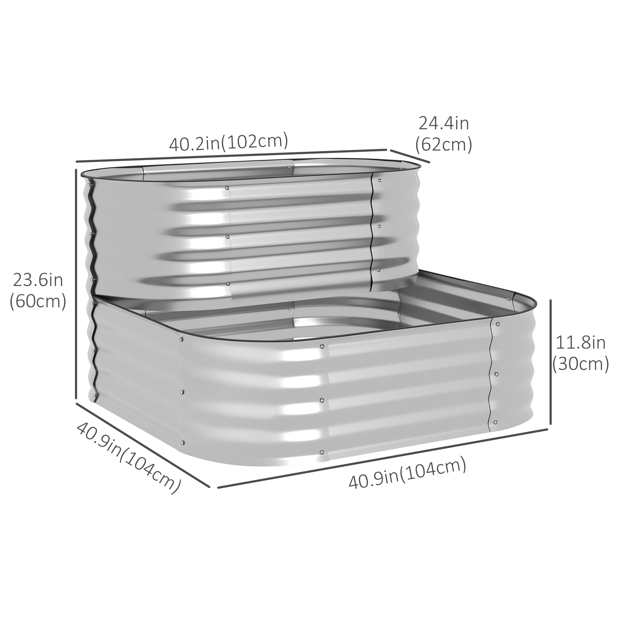 3.4'x3.4'x1' Outdoor Raised Garden Bed, 2-Tier Galvanized Planter Box with Safety Edging for Vegetable, Flower, Fruit Galvanized Planter Boxes   at Gallery Canada