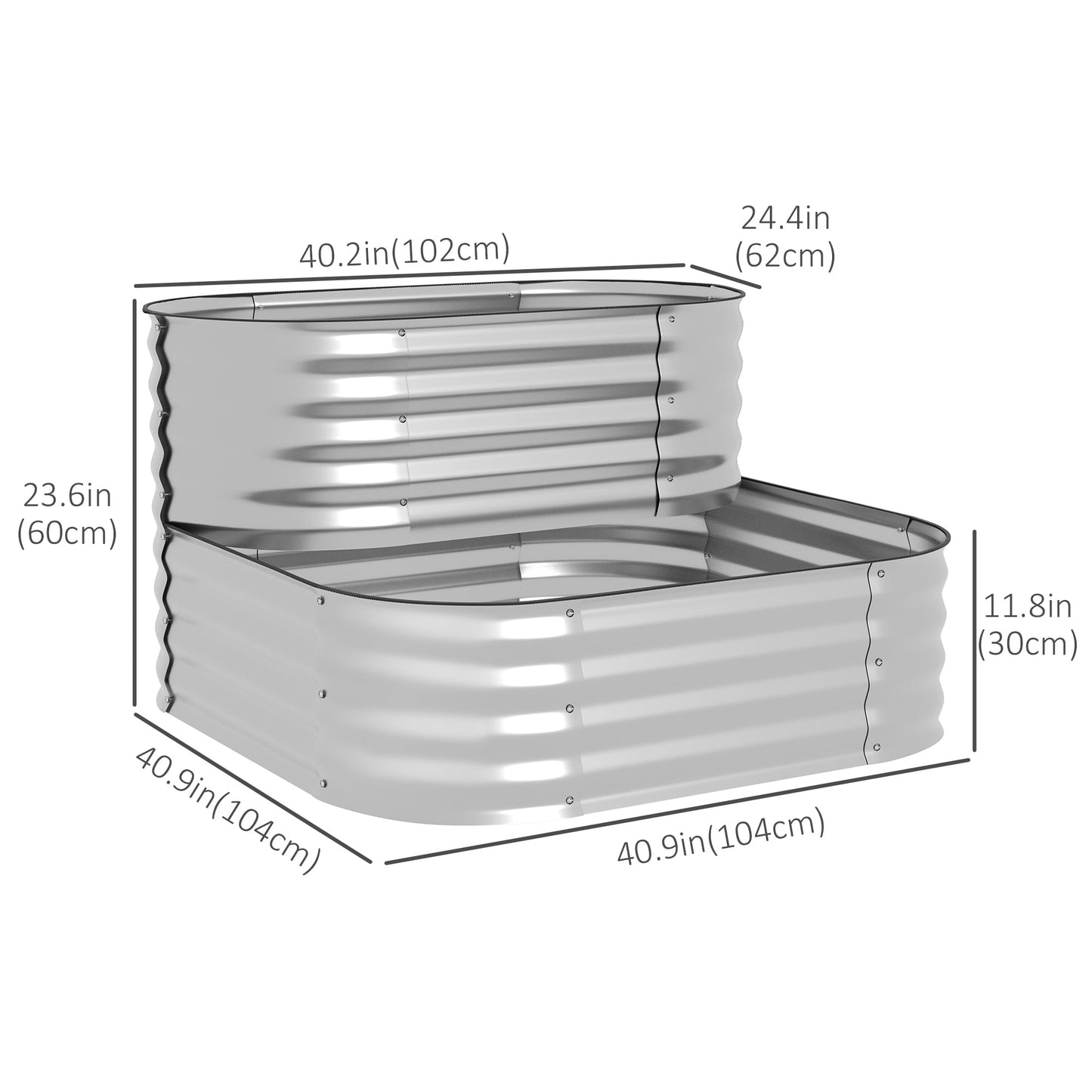 3.4'x3.4'x1' Outdoor Raised Garden Bed, 2-Tier Galvanized Planter Box with Safety Edging for Vegetable, Flower, Fruit Galvanized Planter Boxes   at Gallery Canada