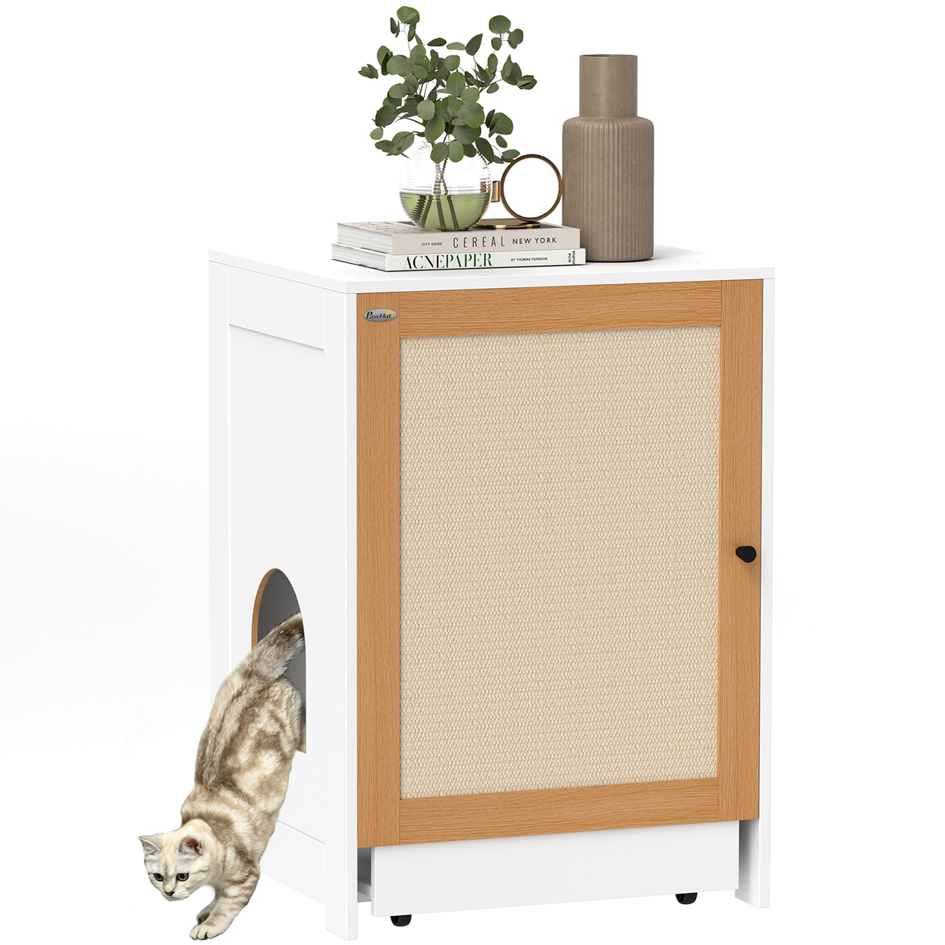 Cat Litter Box Enclosure, Hidden Litter Box Furniture with Pull-Out Tray, Storage Cabinet, Scratching Mat, Oak Cat Litter Box Enclosures   at Gallery Canada