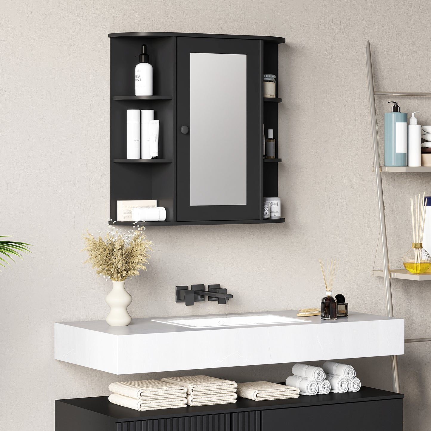 Mirrored Bathroom Wall Cabinet Wall Mounted Medicine Cabinet with Door &; Shelves, Black Mirror Medicine Cabinets at Gallery Canada