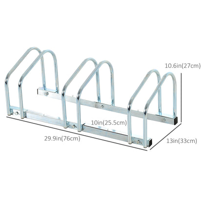 3-Bike Bicycle Floor Parking Rack Cycling Storage Stand Ground Mount Garage Organizer for Indoor and Outdoor Use Silver Bike Parking Stands   at Gallery Canada