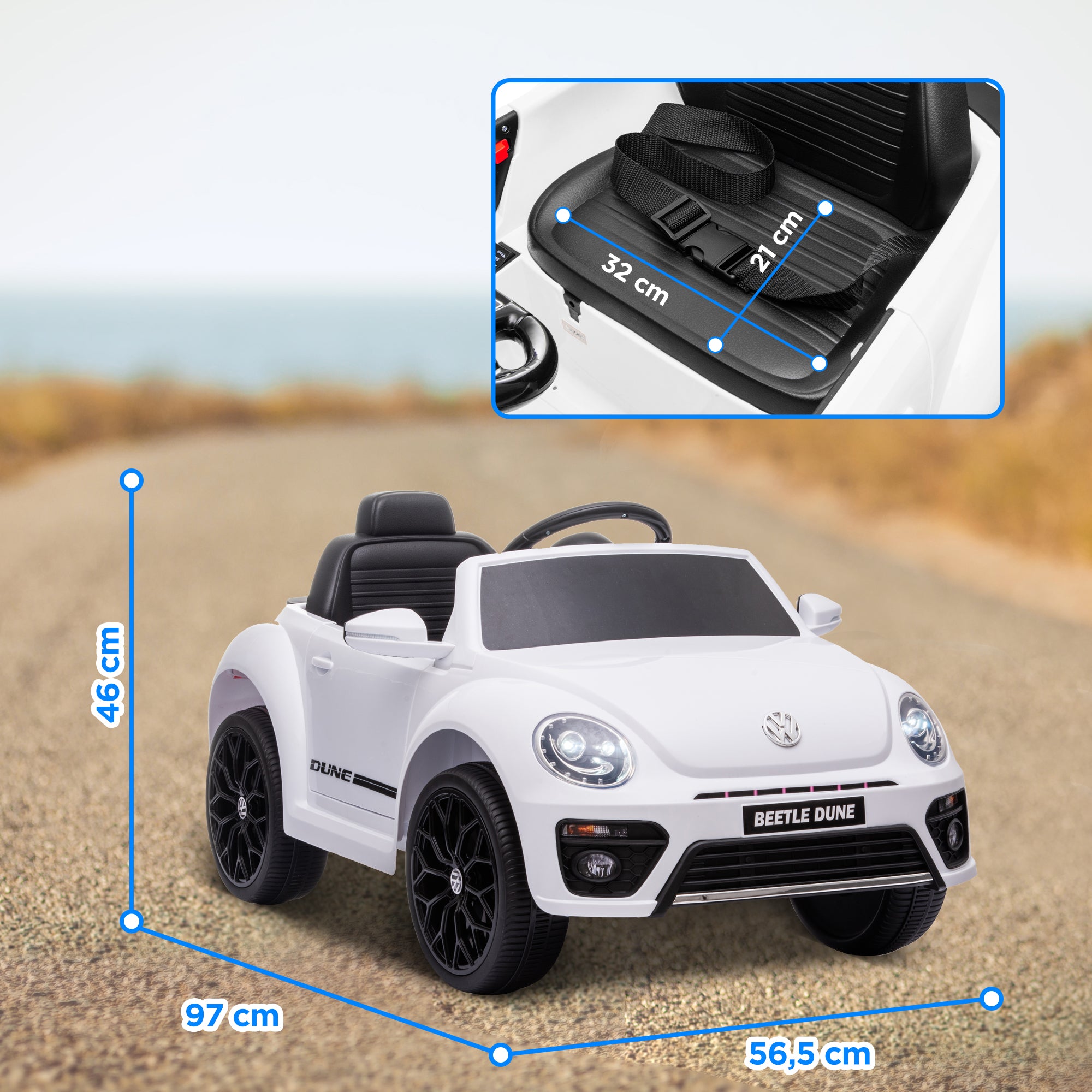 12V Volkswagen Beetle Licensed Electric Car for Kids w/ Remote Control, 4 Spring Suspension Wheels, Soft Start, White Electric Toy Cars   at Gallery Canada