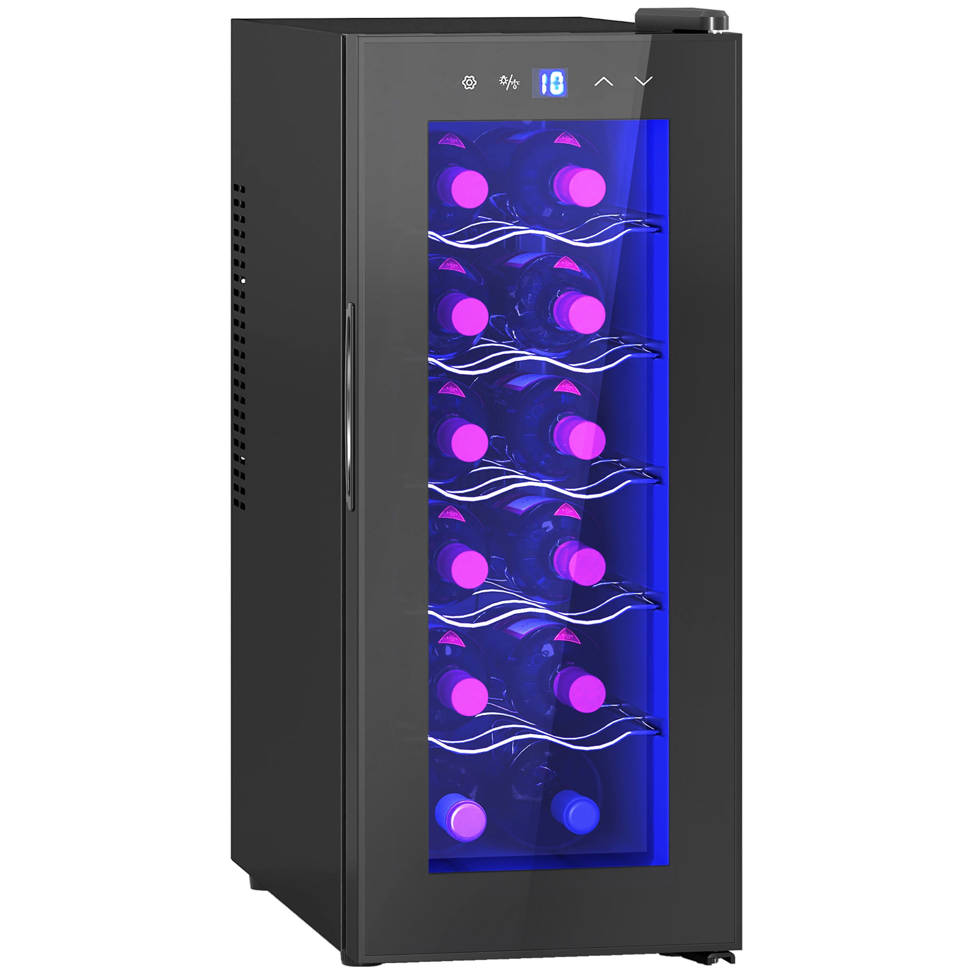 Wine Fridge, 12 Bottle, Under Counter Drinks Beer Wine Cooler with Glass Door, LED Light, Temperature Control Small Kitchen Appliances at Gallery Canada