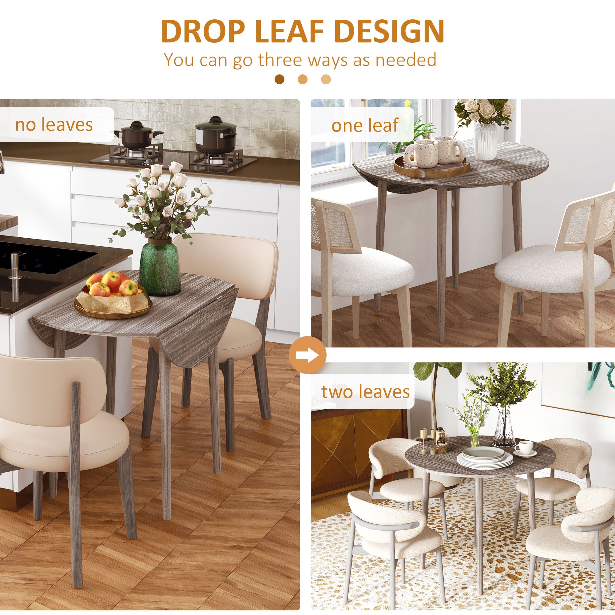 Folding Dining Table, Round Drop Leaf Kitchen Table for Small Spaces with Wood Legs, Distressed Grey Bar Tables & Dining Tables at Gallery Canada