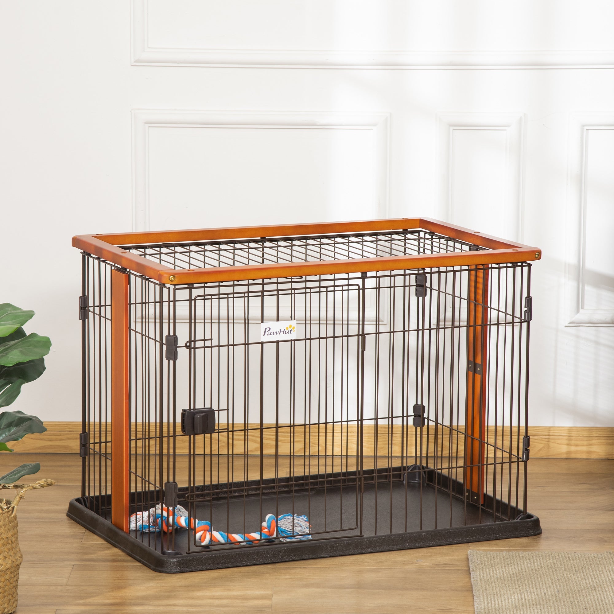 Steel Dog Crate Cage, Lightweight Puppy Kennel, with Front Door, Secured Latch, No Leak Tray, for Small &; Medium Sized Dog, 35