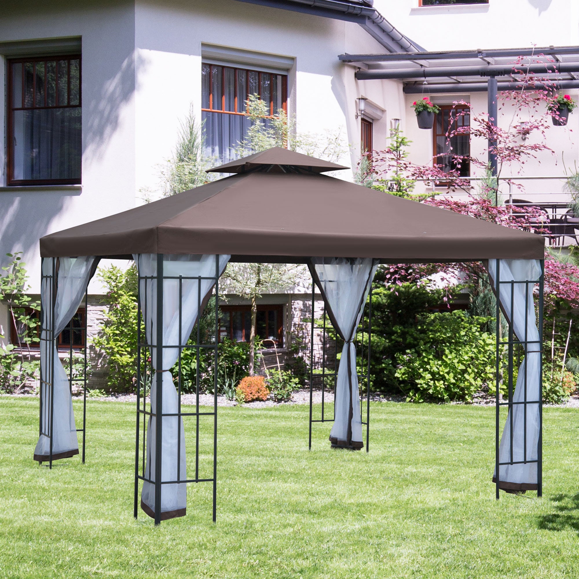 10'x10' Garden Gazebo Patio Canopy Portable Party Event Backyard w/ Mosquito Netting Coffee Gazebos at Gallery Canada