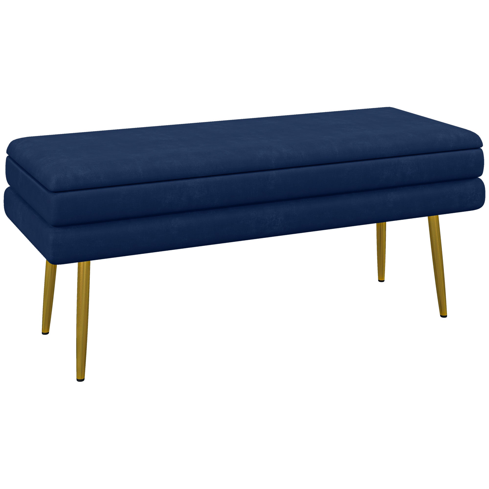 End of Bed Bench, Velvet-feel Upholstered Bench with Thick Padded Seat and Steel Legs, Modern Bedroom Bench, Dark Blue Storage Ottomans & Benches at Gallery Canada