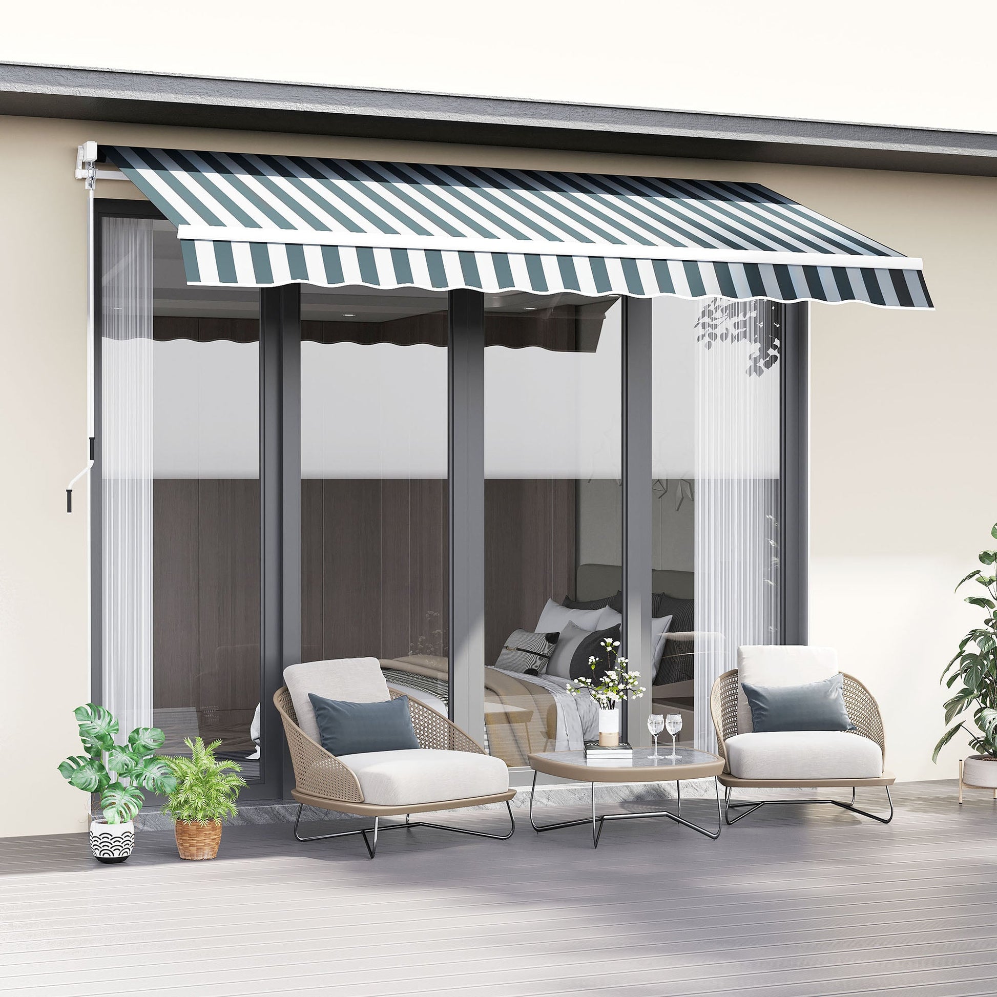 280g/m² UV & Water-Resistant 8' x 7' Retractable Patio Awning, Aluminum Frame, Green and White Deck Awnings   at Gallery Canada