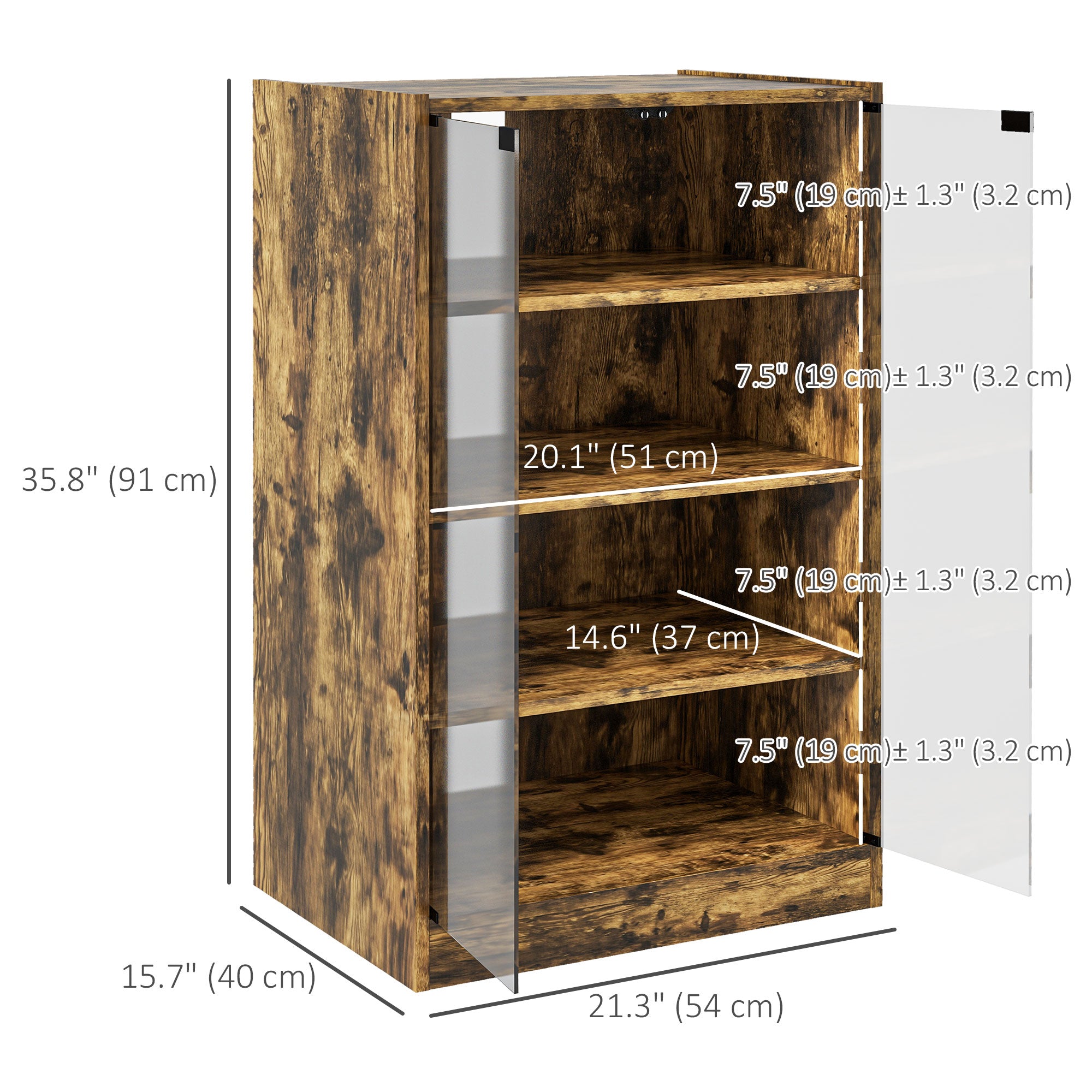 5-Tier Media Cabinet, Media Stand with Adjustable Shelves, Tempered Glass Doors, and Cable Management, Rustic Brown Storage Cabinets   at Gallery Canada