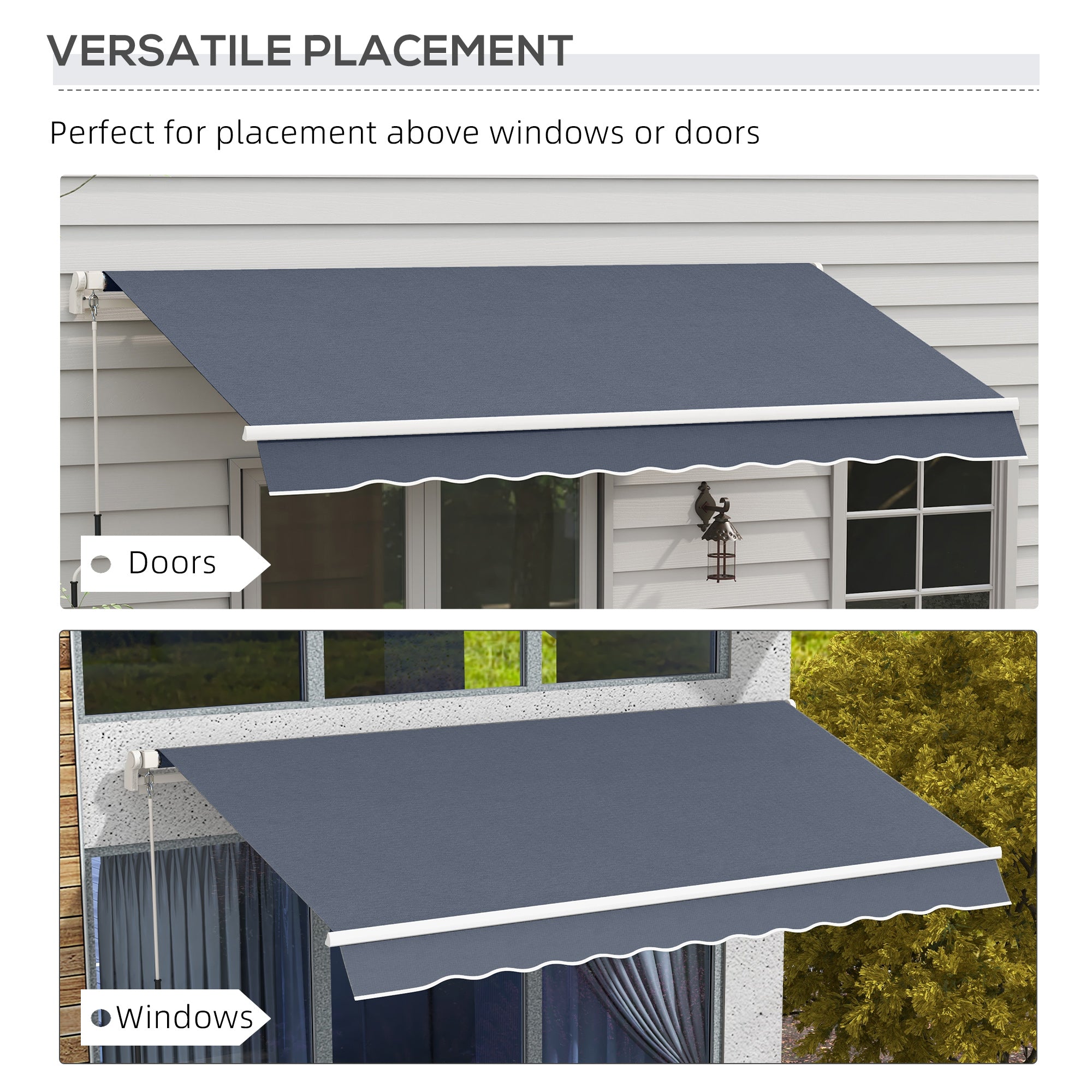 12' x 8' Retractable Patio Awning Sunshade Shelter with Manual Crank Handle UV &; Water-Resistant for Deck Balcony Grey Deck Awnings at Gallery Canada