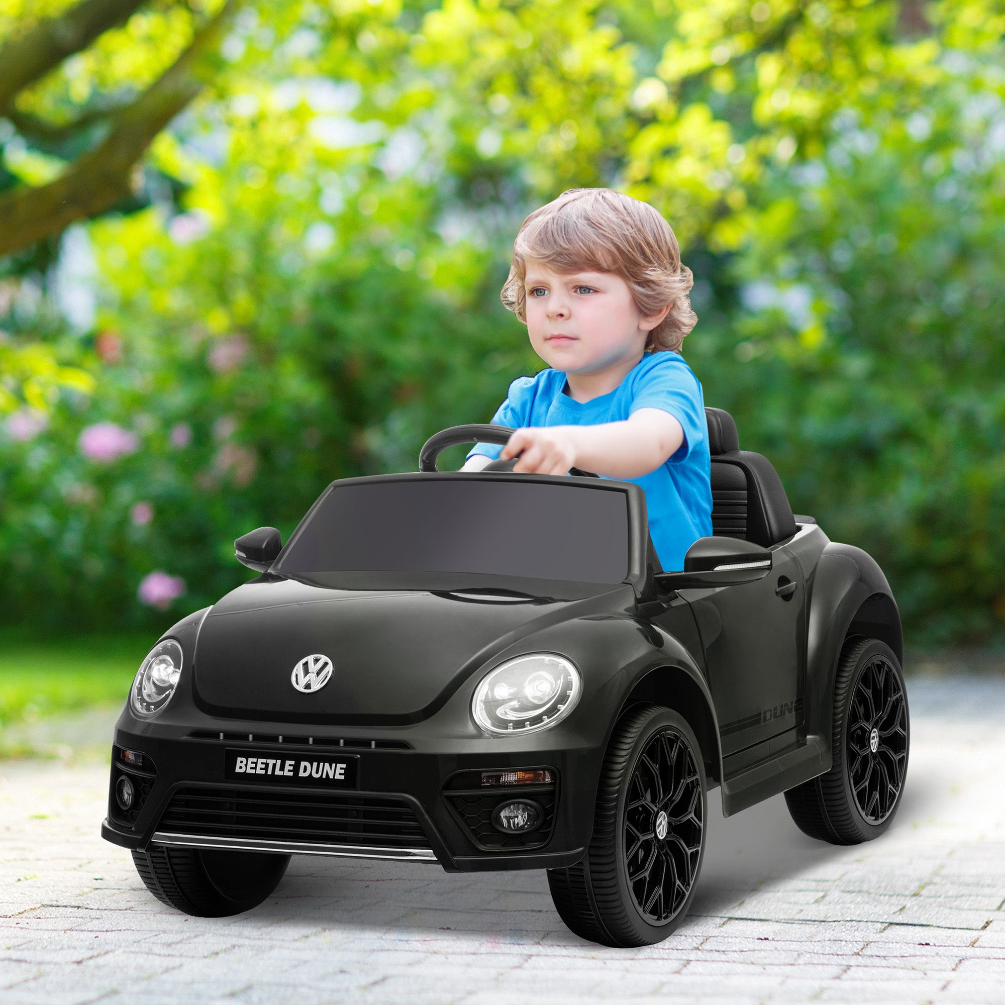 12V Volkswagen Beetle Licensed Electric Car for Kids w/ Remote Control, 4 Spring Suspension Wheels, Soft Start, Black Electric Toy Cars Black  at Gallery Canada