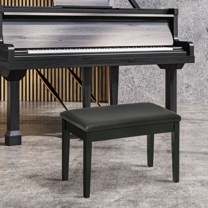 Classic Piano Bench Stool, PU Leather Padded Keyboard Seat with Rubber Wood Legs and Music Storage Compartment, Black Piano Benches   at Gallery Canada